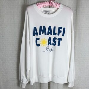 Green Envelope XL White Blue Yellow Amalfi Coast Graphic Fleece Sweatshirt